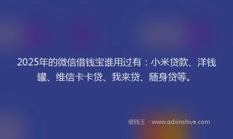 2025年的微信借钱宝谁用过有：小米贷款、洋钱罐、维信卡卡贷、我来贷、随身贷等。