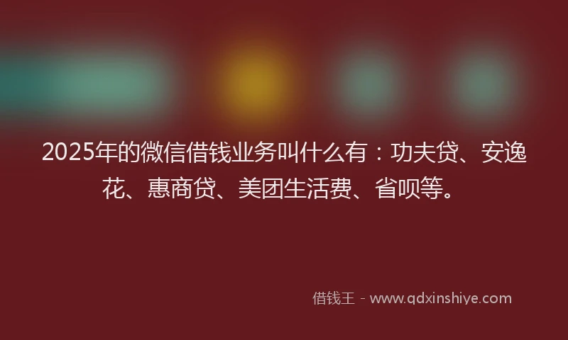 2025年的微信借钱业务叫什么有：功夫贷、安逸花、惠商贷、美团生活费、省呗等。