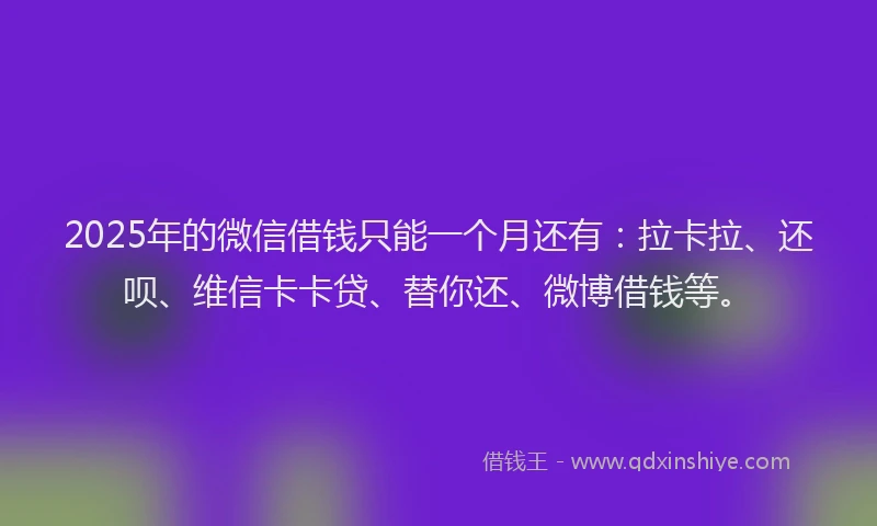 2025年的微信借钱只能一个月还有：拉卡拉、还呗、维信卡卡贷、替你还、微博借钱等。