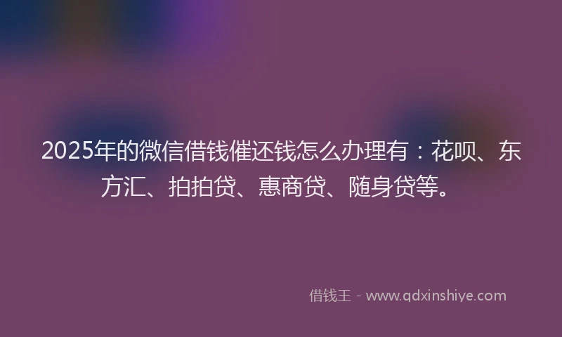 2025年的微信借钱催还钱怎么办理有：花呗、东方汇、拍拍贷、惠商贷、随身贷等。