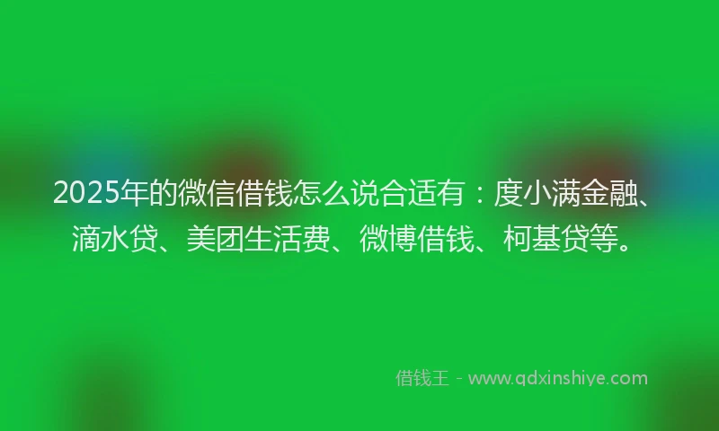 2025年的微信借钱怎么说合适有：度小满金融、滴水贷、美团生活费、微博借钱、柯基贷等。