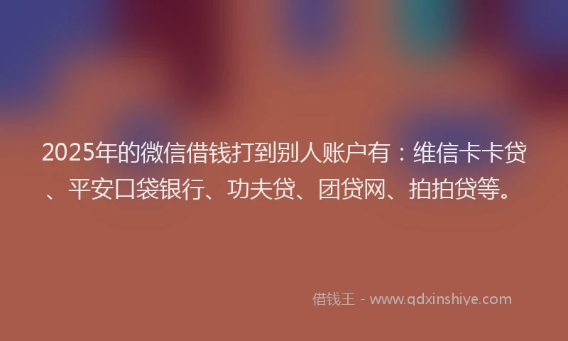 2025年的微信借钱打到别人账户有：维信卡卡贷、平安口袋银行、功夫贷、团贷网、拍拍贷等。