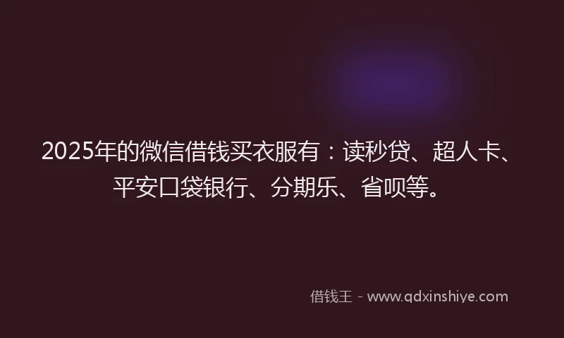 2025年的微信借钱买衣服有：读秒贷、超人卡、平安口袋银行、分期乐、省呗等。