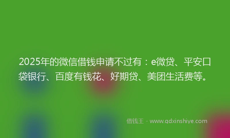 2025年的微信借钱申请不过有：e微贷、平安口袋银行、百度有钱花、好期贷、美团生活费等。