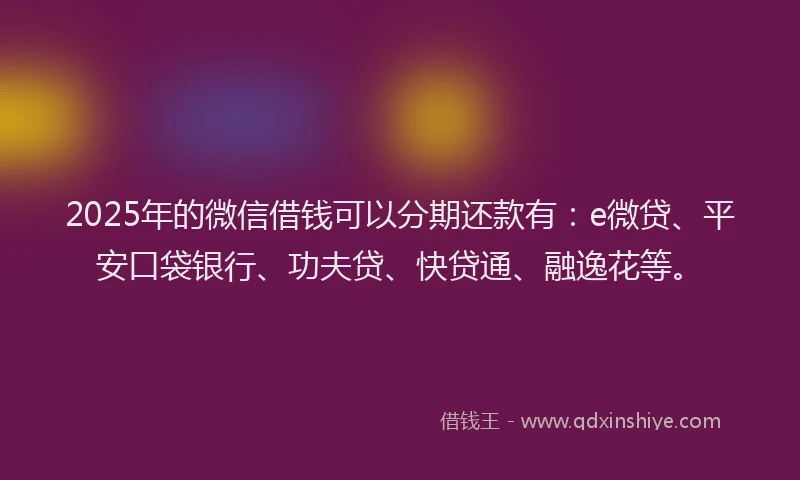 2025年的微信借钱可以分期还款有：e微贷、平安口袋银行、功夫贷、快贷通、融逸花等。
