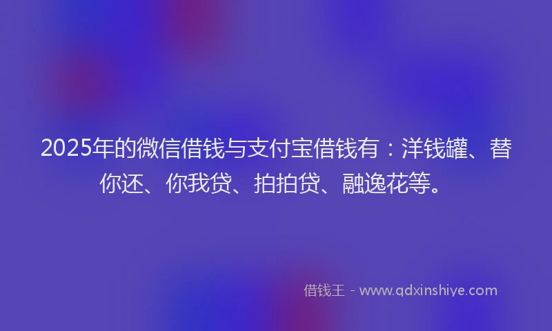 2025年的微信借钱与支付宝借钱有：洋钱罐、替你还、你我贷、拍拍贷、融逸花等。