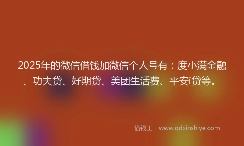 2025年的微信借钱加微信个人号有：度小满金融、功夫贷、好期贷、美团生活费、平安i贷等。