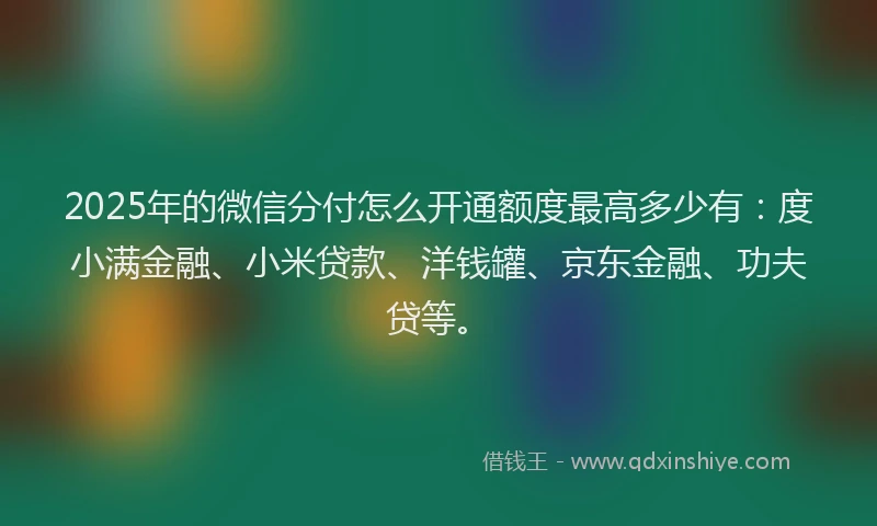 2025年的微信分付怎么开通额度最高多少有：度小满金融、小米贷款、洋钱罐、京东金融、功夫贷等。
