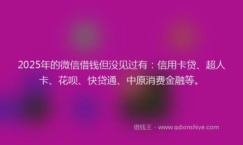 2025年的微信借钱但没见过有：信用卡贷、超人卡、花呗、快贷通、中原消费金融等。
