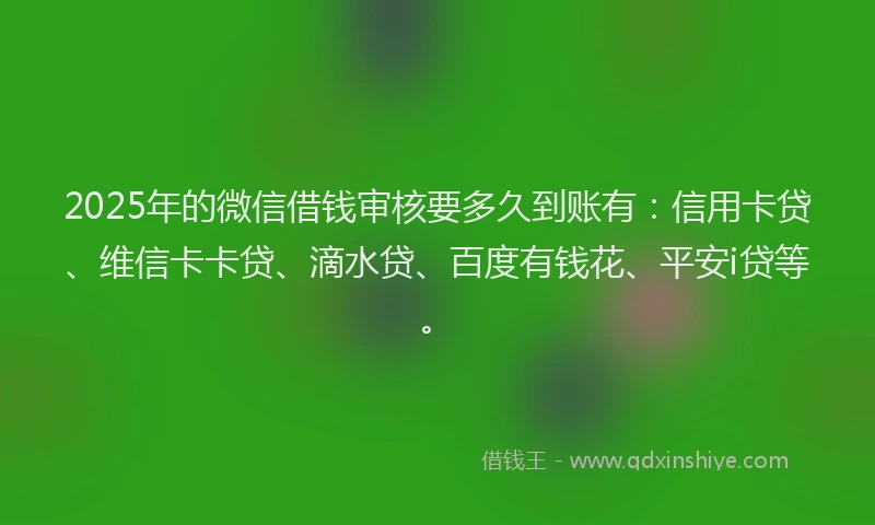 2025年的微信借钱审核要多久到账有：信用卡贷、维信卡卡贷、滴水贷、百度有钱花、平安i贷等。
