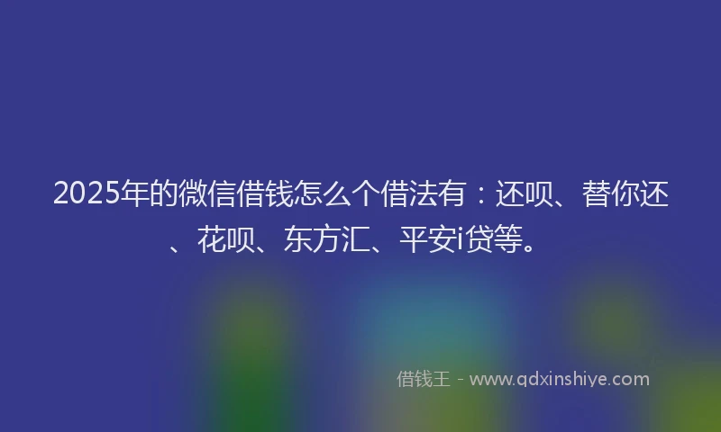 2025年的微信借钱怎么个借法有：还呗、替你还、花呗、东方汇、平安i贷等。