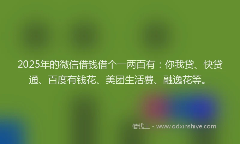 2025年的微信借钱借个一两百有：你我贷、快贷通、百度有钱花、美团生活费、融逸花等。