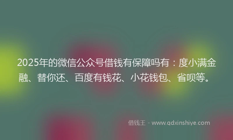 2025年的微信公众号借钱有保障吗有：度小满金融、替你还、百度有钱花、小花钱包、省呗等。