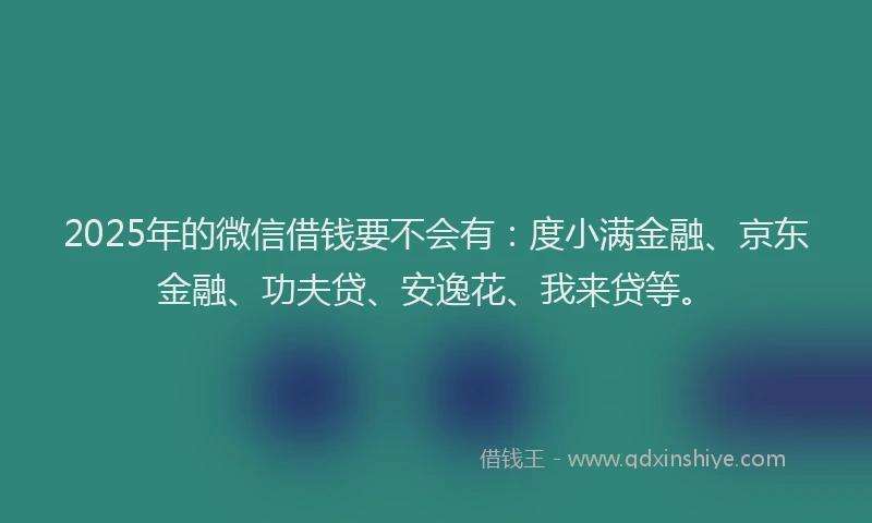 2025年的微信借钱要不会有：度小满金融、京东金融、功夫贷、安逸花、我来贷等。