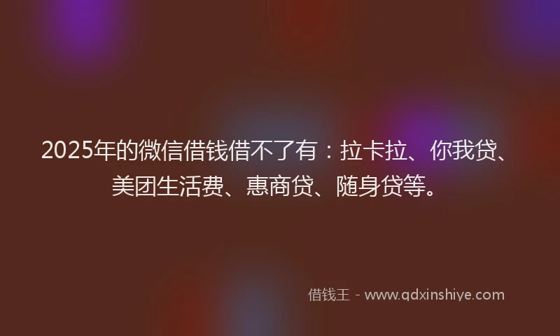 2025年的微信借钱借不了有：拉卡拉、你我贷、美团生活费、惠商贷、随身贷等。
