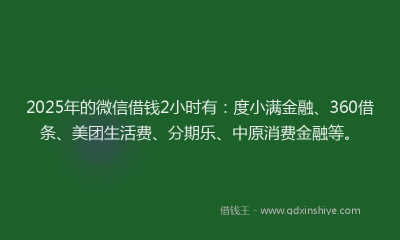 2025年的微信借钱2小时有：度小满金融、360借条、美团生活费、分期乐、中原消费金融等。