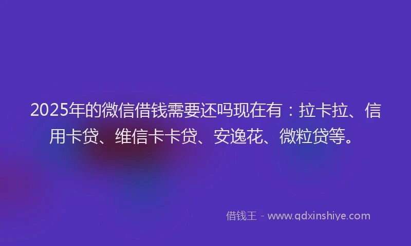 2025年的微信借钱需要还吗现在有：拉卡拉、信用卡贷、维信卡卡贷、安逸花、微粒贷等。