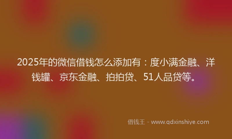 2025年的微信借钱怎么添加有：度小满金融、洋钱罐、京东金融、拍拍贷、51人品贷等。