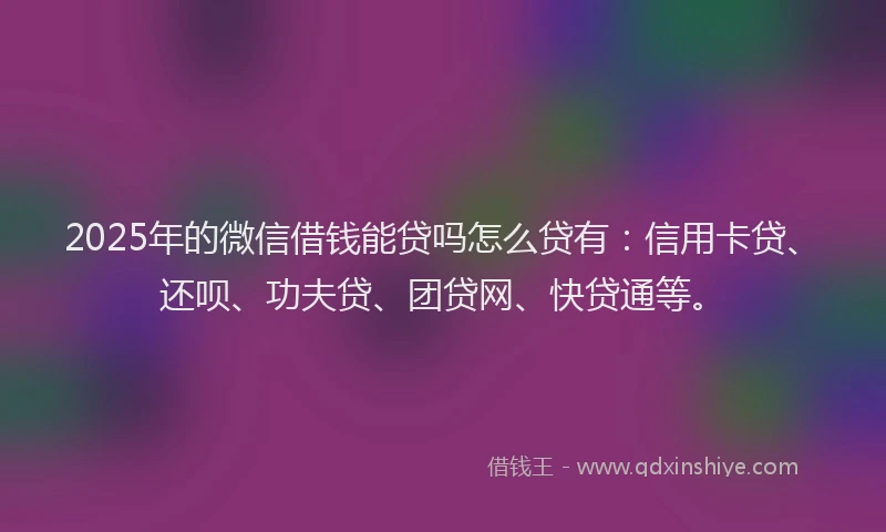 2025年的微信借钱能贷吗怎么贷有：信用卡贷、还呗、功夫贷、团贷网、快贷通等。