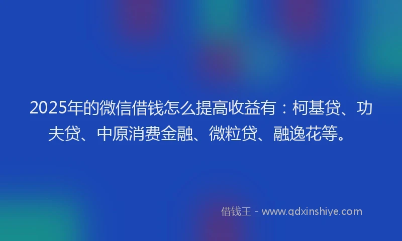 2025年的微信借钱怎么提高收益有：柯基贷、功夫贷、中原消费金融、微粒贷、融逸花等。