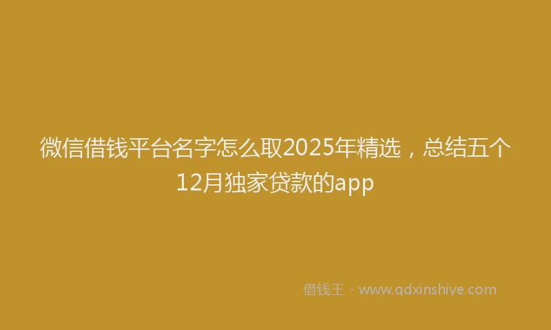 微信借钱平台名字怎么取2025年精选，总结五个12月独家贷款的app