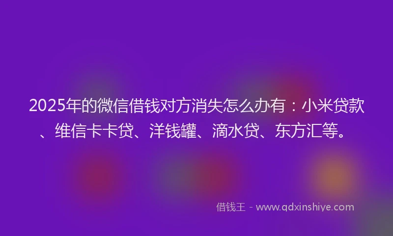 2025年的微信借钱对方消失怎么办有：小米贷款、维信卡卡贷、洋钱罐、滴水贷、东方汇等。