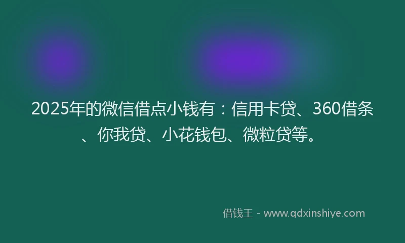 2025年的微信借点小钱有：信用卡贷、360借条、你我贷、小花钱包、微粒贷等。