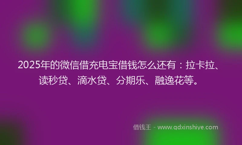 2025年的微信借充电宝借钱怎么还有：拉卡拉、读秒贷、滴水贷、分期乐、融逸花等。