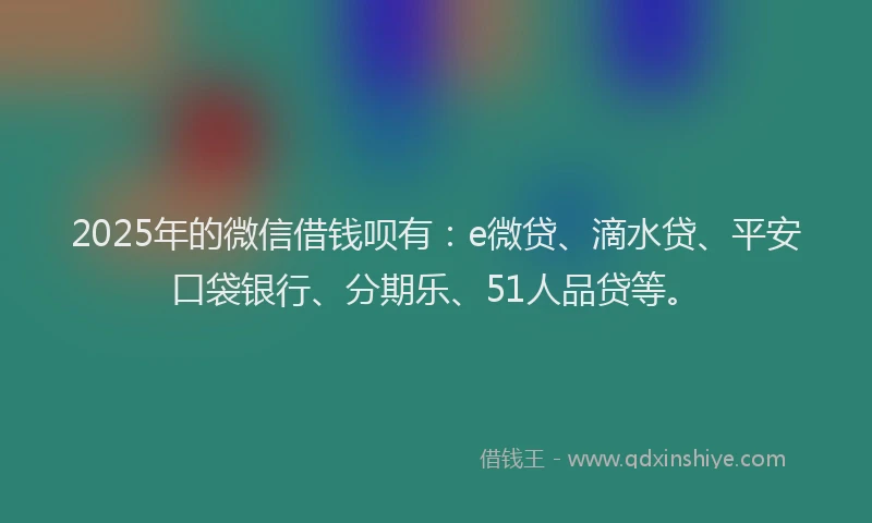 2025年的微信借钱呗有：e微贷、滴水贷、平安口袋银行、分期乐、51人品贷等。
