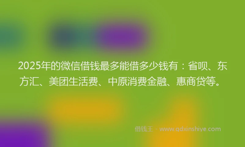 2025年的微信借钱最多能借多少钱有：省呗、东方汇、美团生活费、中原消费金融、惠商贷等。