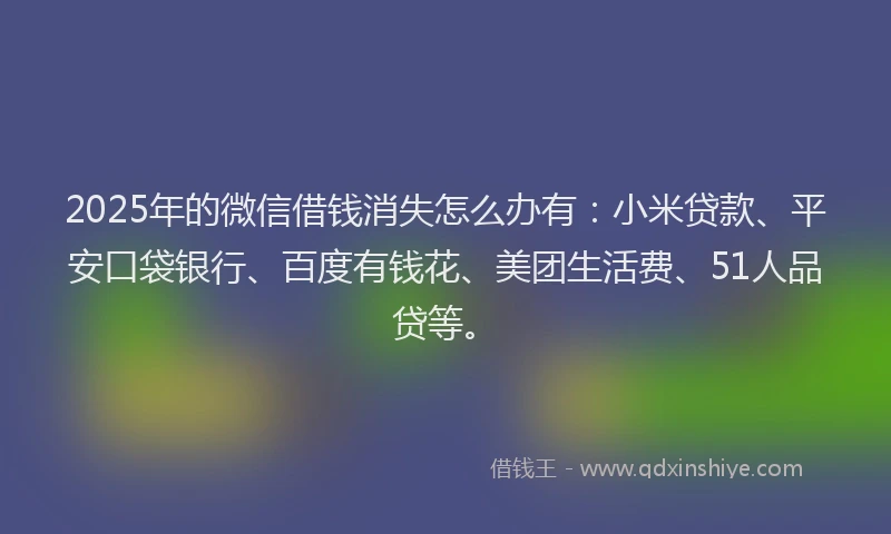 2025年的微信借钱消失怎么办有：小米贷款、平安口袋银行、百度有钱花、美团生活费、51人品贷等。