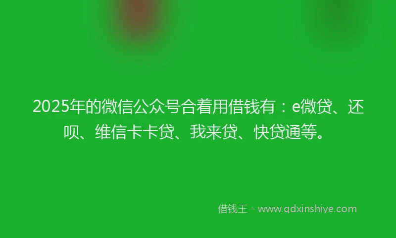 2025年的微信公众号合着用借钱有：e微贷、还呗、维信卡卡贷、我来贷、快贷通等。