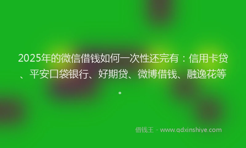 2025年的微信借钱如何一次性还完有：信用卡贷、平安口袋银行、好期贷、微博借钱、融逸花等。