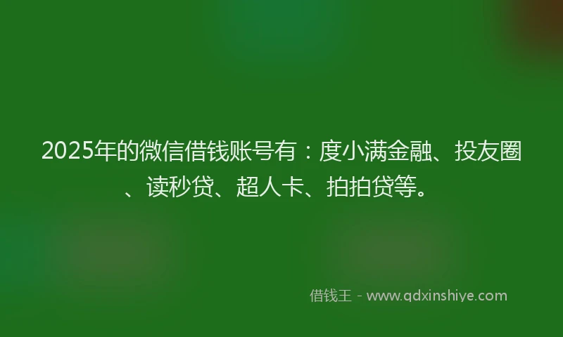 2025年的微信借钱账号有：度小满金融、投友圈、读秒贷、超人卡、拍拍贷等。