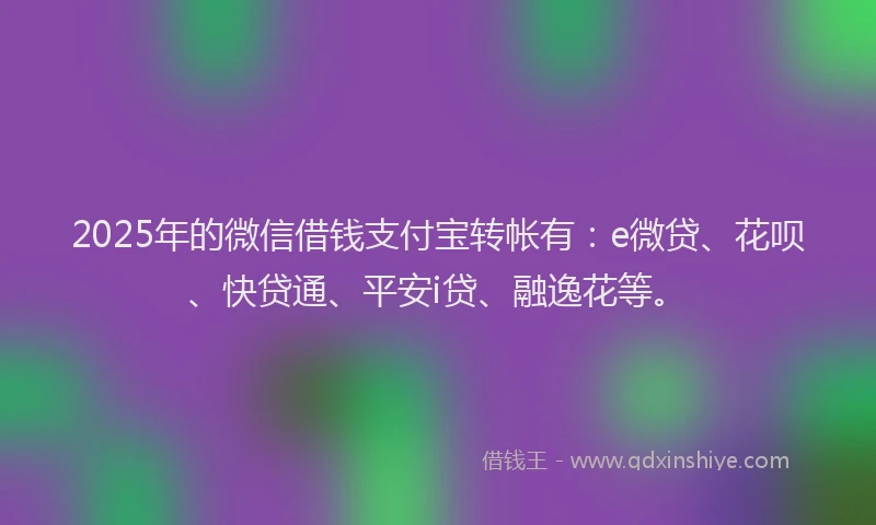 2025年的微信借钱支付宝转帐有：e微贷、花呗、快贷通、平安i贷、融逸花等。