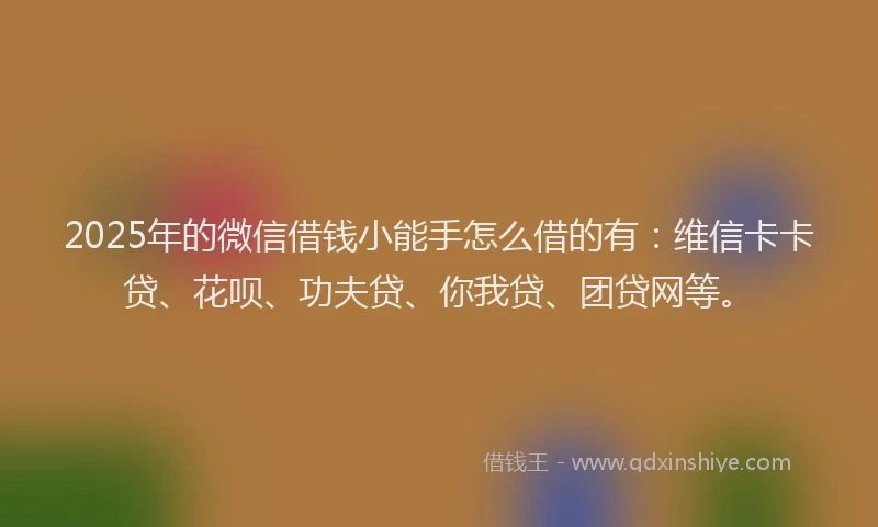 2025年的微信借钱小能手怎么借的有：维信卡卡贷、花呗、功夫贷、你我贷、团贷网等。