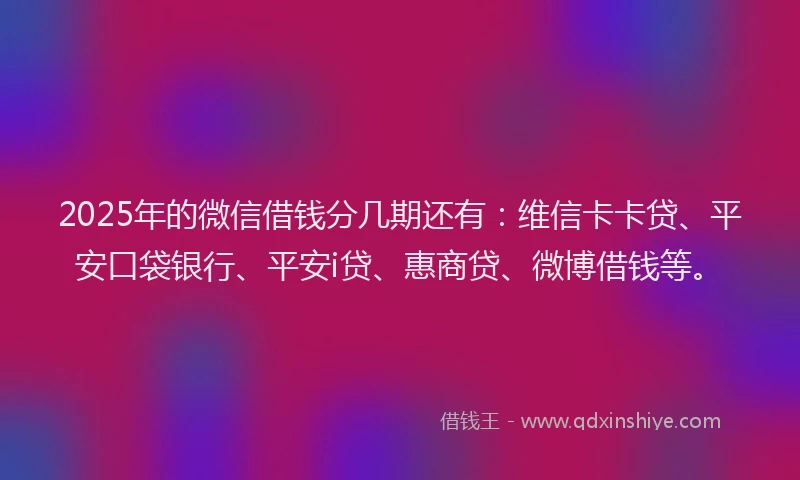 2025年的微信借钱分几期还有：维信卡卡贷、平安口袋银行、平安i贷、惠商贷、微博借钱等。