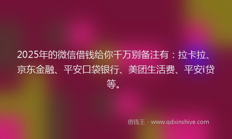 2025年的微信借钱给你千万别备注有：拉卡拉、京东金融、平安口袋银行、美团生活费、平安i贷等。