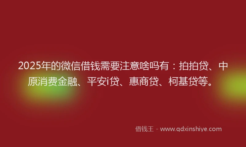 2025年的微信借钱需要注意啥吗有：拍拍贷、中原消费金融、平安i贷、惠商贷、柯基贷等。
