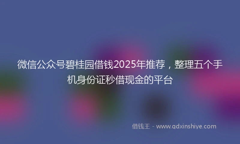 微信公众号碧桂园借钱2025年推荐，整理五个手机身份证秒借现金的平台
