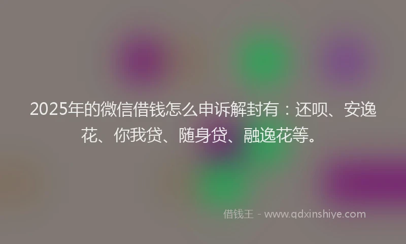 2025年的微信借钱怎么申诉解封有：还呗、安逸花、你我贷、随身贷、融逸花等。
