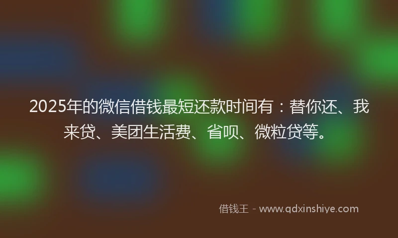 2025年的微信借钱最短还款时间有：替你还、我来贷、美团生活费、省呗、微粒贷等。