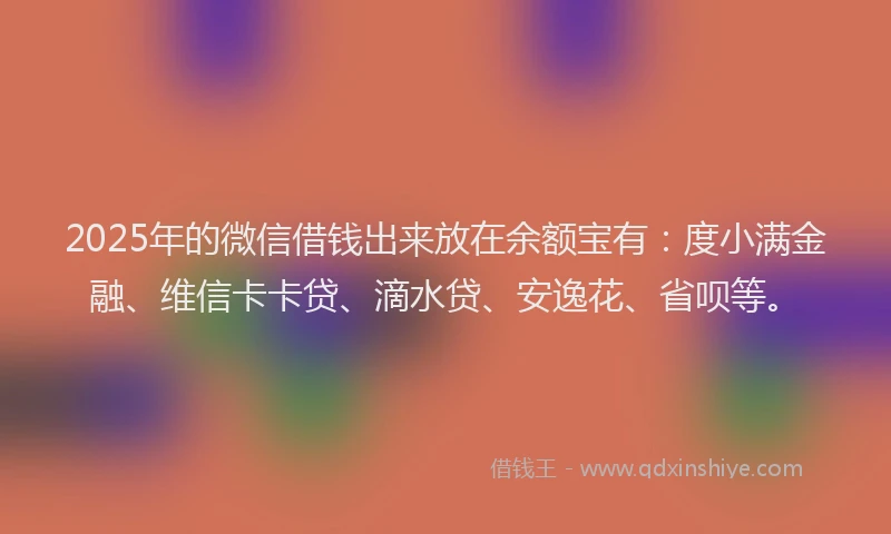 2025年的微信借钱出来放在余额宝有：度小满金融、维信卡卡贷、滴水贷、安逸花、省呗等。