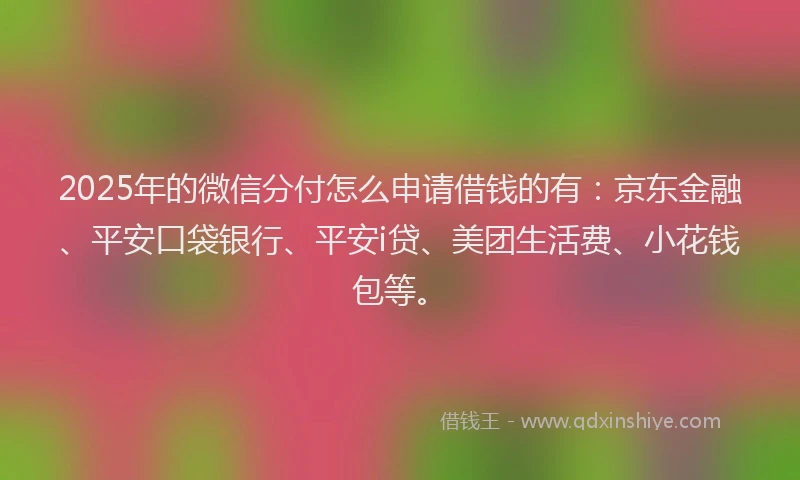 2025年的微信分付怎么申请借钱的有：京东金融、平安口袋银行、平安i贷、美团生活费、小花钱包等。