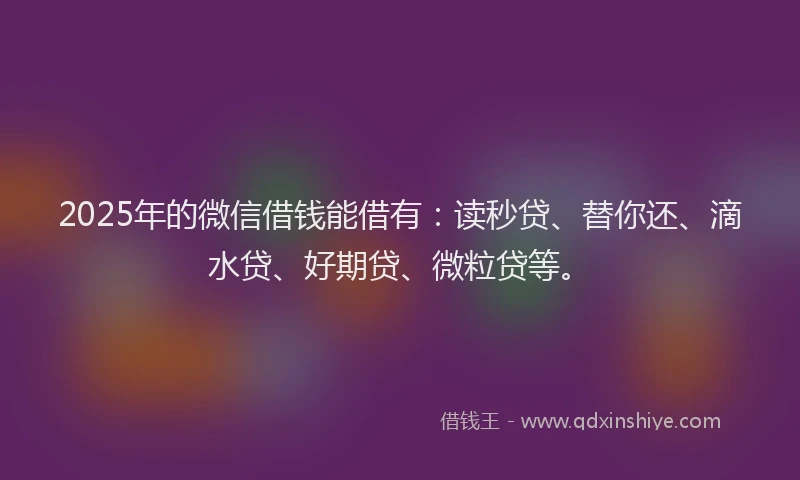 2025年的微信借钱能借有：读秒贷、替你还、滴水贷、好期贷、微粒贷等。