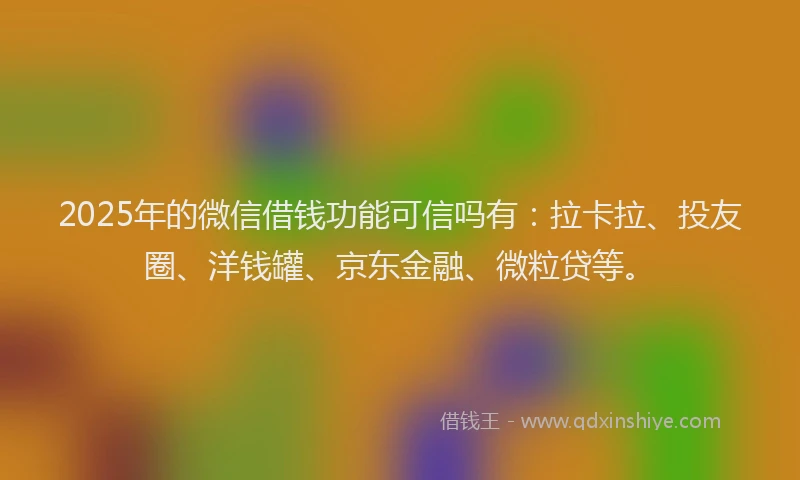 2025年的微信借钱功能可信吗有：拉卡拉、投友圈、洋钱罐、京东金融、微粒贷等。