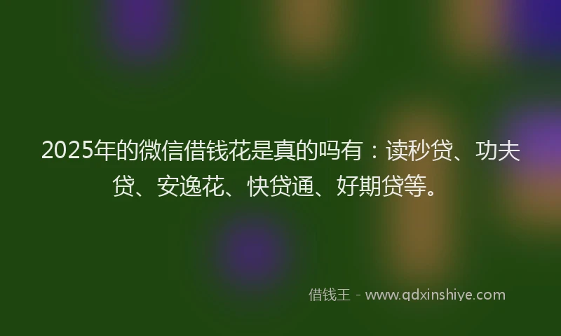 2025年的微信借钱花是真的吗有：读秒贷、功夫贷、安逸花、快贷通、好期贷等。