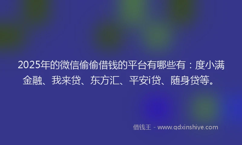 2025年的微信偷偷借钱的平台有哪些有：度小满金融、我来贷、东方汇、平安i贷、随身贷等。