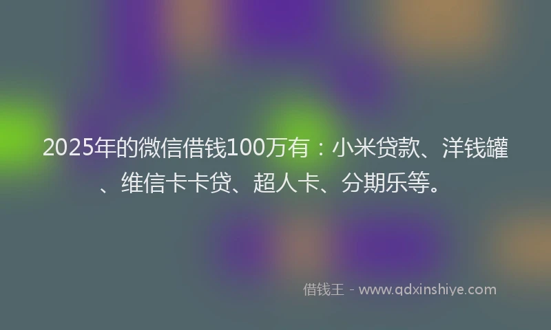 2025年的微信借钱100万有：小米贷款、洋钱罐、维信卡卡贷、超人卡、分期乐等。