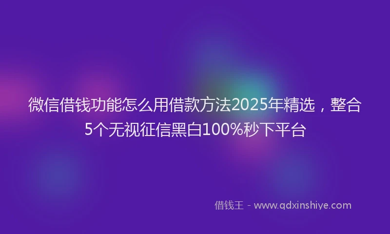 微信借钱功能怎么用借款方法2025年精选，整合5个无视征信黑白100%秒下平台
